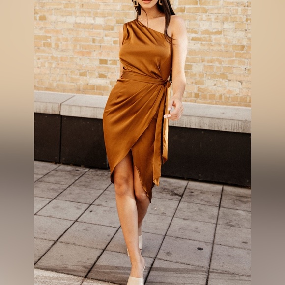 (Bronze) Celia One Shoulder Midi Dress - Picture 9 of 16